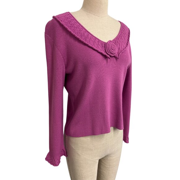 Vintage Sigrid Olsen Sport Petite M Knit Sweater Pink Rayon/Nylon Long Sleeve - Picture 2 of 13